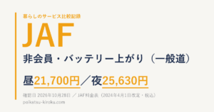 バッテリー上がりのJAF非会員料金。一般道で昼21,700円・夜25,630円（税込）